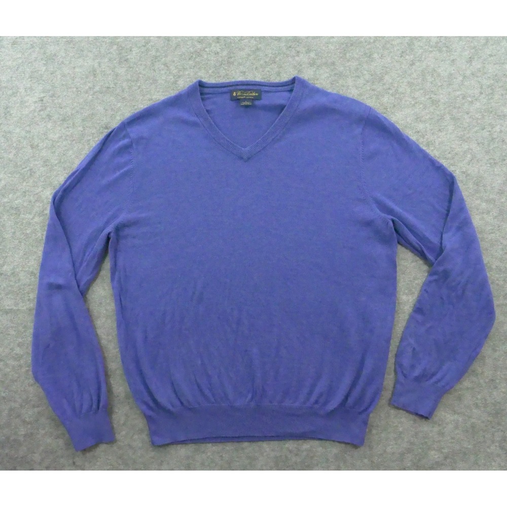Brooks Brothers Sweater Mens Large Purple Knit V-Neck Supima Cotton Pullover